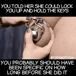 She locks your little cock in a chastity cage, and it's definitely permanent'