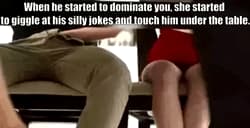 Wife gives dominant man handjob under the table'