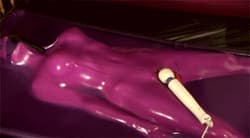 Hitachi orgasm in purple latex'