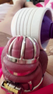 ruined orgasm in chastity cagewith a vibrator'